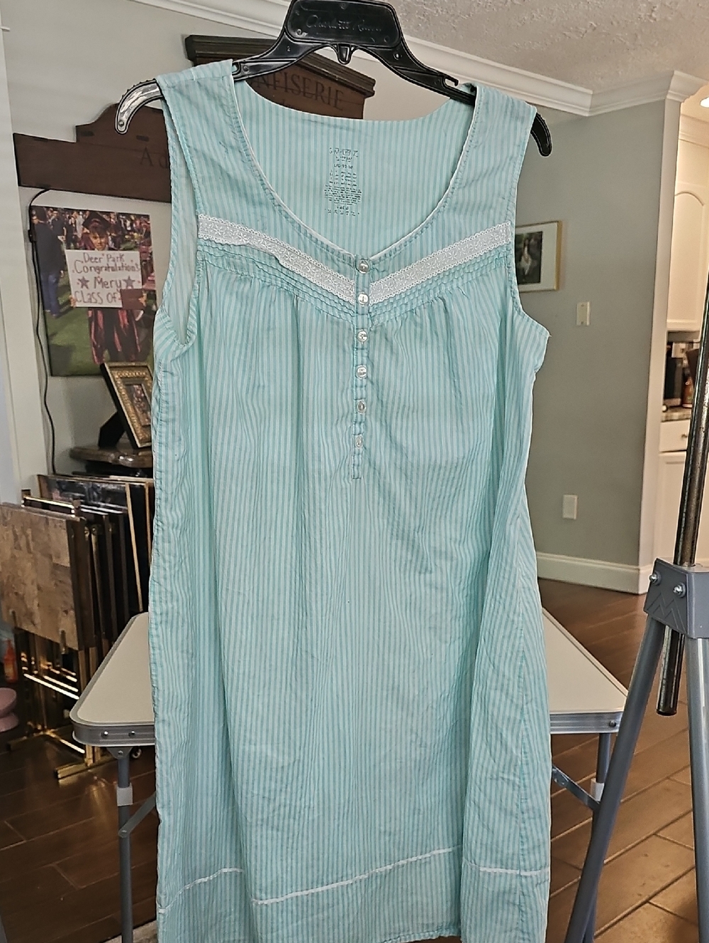 Light Blue Striped Sleeveless Nightgown by Unknown Brand Size L 12-14